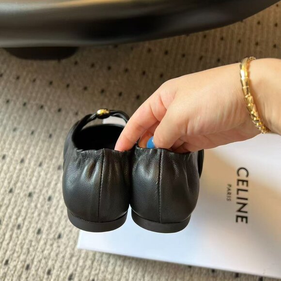 Loewe Ballet Flats – Black Leather with Gold Button, Brand New! - Picture 5 of 9